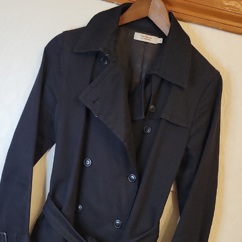 Comptoir des Cotonniers Black Cotton Trench Coat — Double-Breasted — Belted